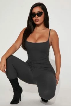 Fashion Nova Reina Ribbed Jumpsuit - Charcoal