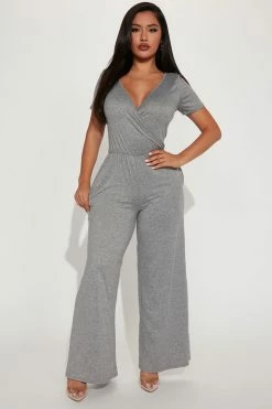 Fashion Nova Abigail Jumpsuit - Heather Grey Jumpsuits