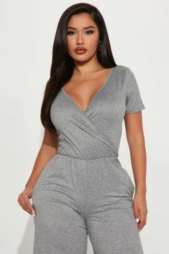 Fashion Nova Abigail Jumpsuit - Heather Grey Jumpsuits