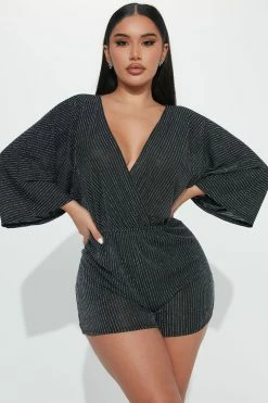 Fashion Nova Shimmer And Shine Romper - Black