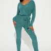 Fashion Nova Cozy And Chill Jumpsuit - Teal Jumpsuits
