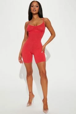 Fashion Nova Rompers Rylee Mineral Wash Rib Romper - Red