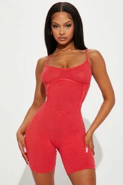 Fashion Nova Rompers Rylee Mineral Wash Rib Romper - Red