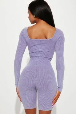 Fashion Nova Rompers Mandy Mineral Wash Rib Romper - Lavender
