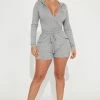 Fashion Nova Blair Hooded Romper - Heather Grey