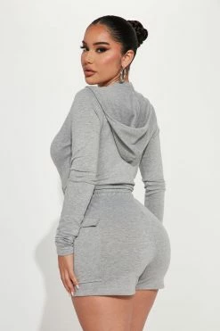 Fashion Nova Blair Hooded Romper - Heather Grey