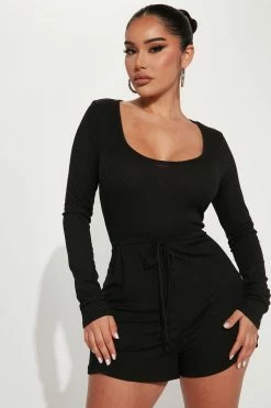Fashion Nova Rompers Chilled Out Rib Romper - Black