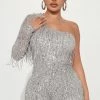 Fashion Nova Famous Fringe Romper - Silver Rompers