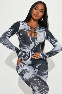 Fashion Nova Jumpsuits Above And Beyond Printed Jumpsuit - Black/Grey