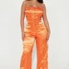 Fashion Nova Carolina Satin Cargo Jumpsuit - Orange Jumpsuits