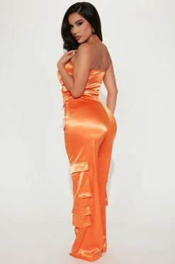 Fashion Nova Carolina Satin Cargo Jumpsuit - Orange Jumpsuits