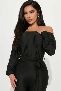 Fashion Nova Kacey Off Shoulder Jumpsuit - Black