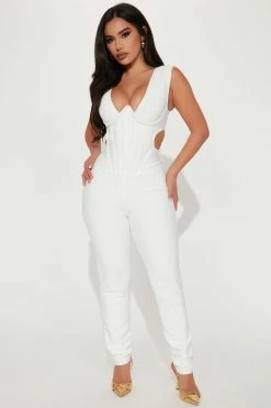 Fashion Nova Chloe Corset Jumpsuit - White Jumpsuits