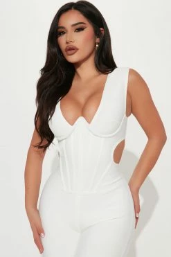 Fashion Nova Chloe Corset Jumpsuit - White Jumpsuits
