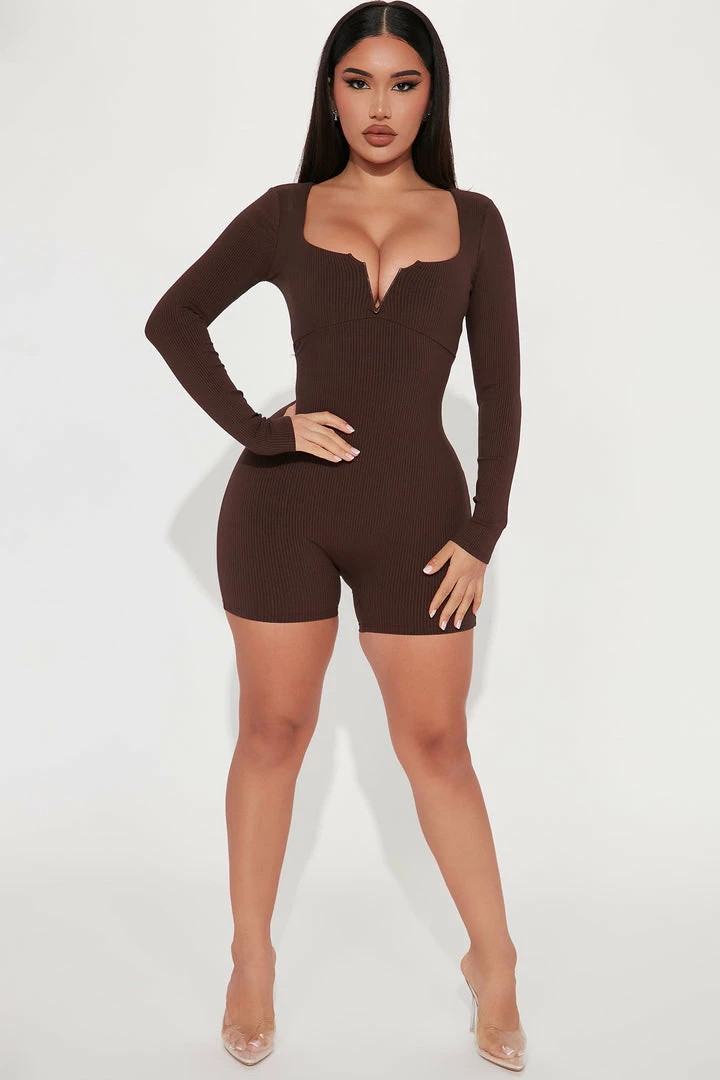 Fashion Nova Allie Snatched Romper - Chocolate