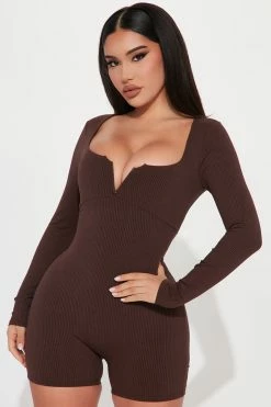 Fashion Nova Allie Snatched Romper - Chocolate