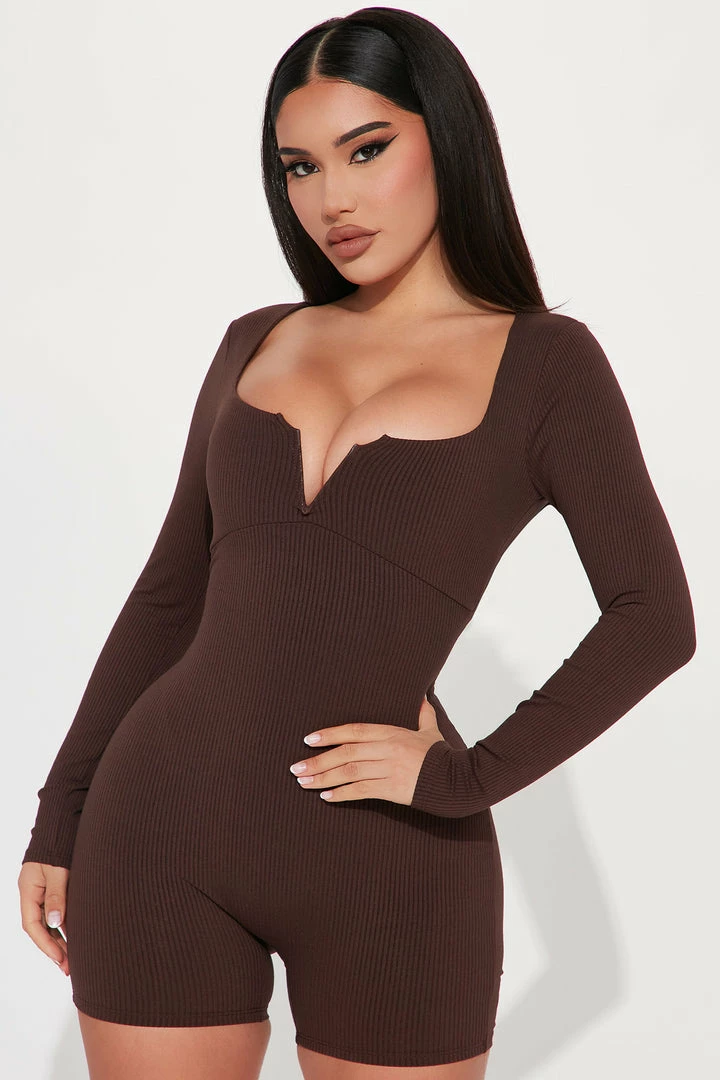 Fashion Nova Allie Snatched Romper - Chocolate