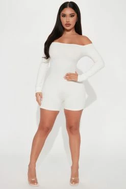 Fashion Nova Renee Off Shoulder Snatched Romper - Off White