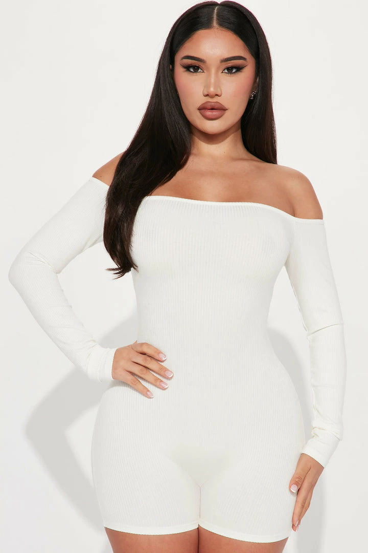 Fashion Nova Renee Off Shoulder Snatched Romper - Off White