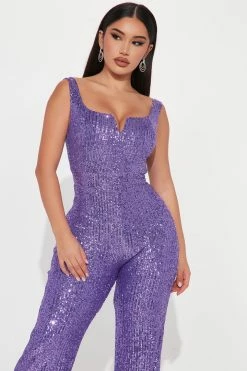 Fashion Nova Jumpsuits Sydney Sequin Jumpsuit - Purple