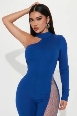 Fashion Nova See Me Shine Embellished Jumpsuit - Royal Jumpsuits
