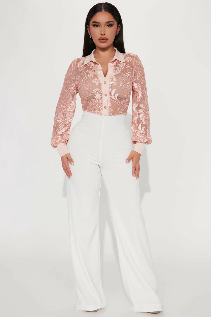 Fashion Nova A Touch Of Lace Jumpsuit - Blush/combo