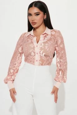 Fashion Nova A Touch Of Lace Jumpsuit - Blush/combo