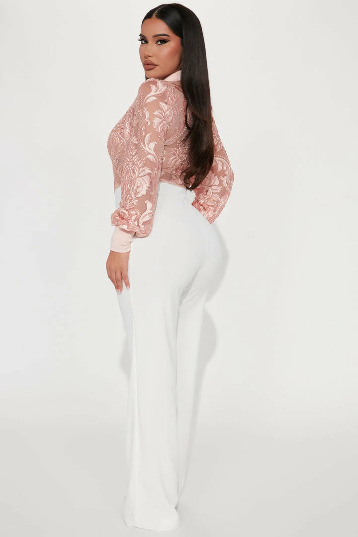 Fashion Nova A Touch Of Lace Jumpsuit - Blush/combo