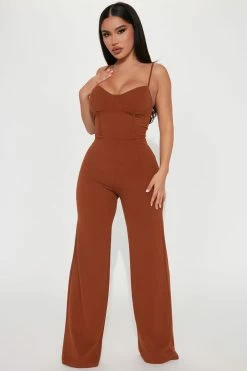 Fashion Nova Taking Notes Jumpsuit - Mocha