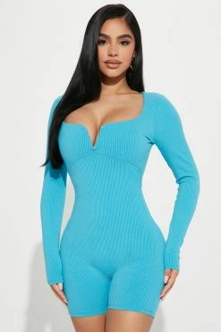Fashion Nova Rompers Allie Snatched Romper - Aqua