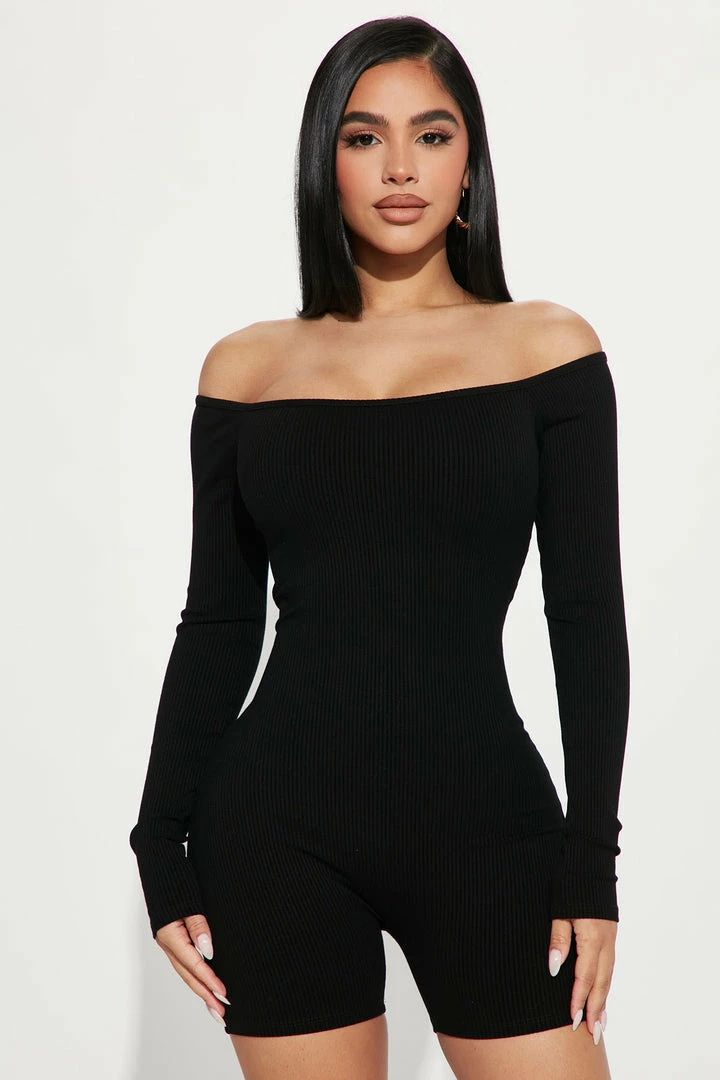 Fashion Nova Rompers Renee Off Shoulder Snatched Romper - Black