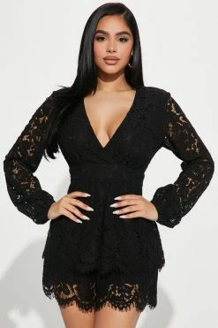 Fashion Nova Rompers Victoria Lace Romper - Black