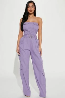 Fashion Nova Kyla Cargo Jumpsuit - Lavender Jumpsuits