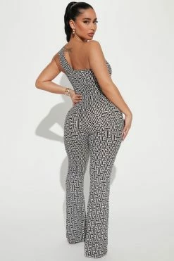 Fashion Nova Alexandra Printed Ribbed Jumpsuit - Black/White