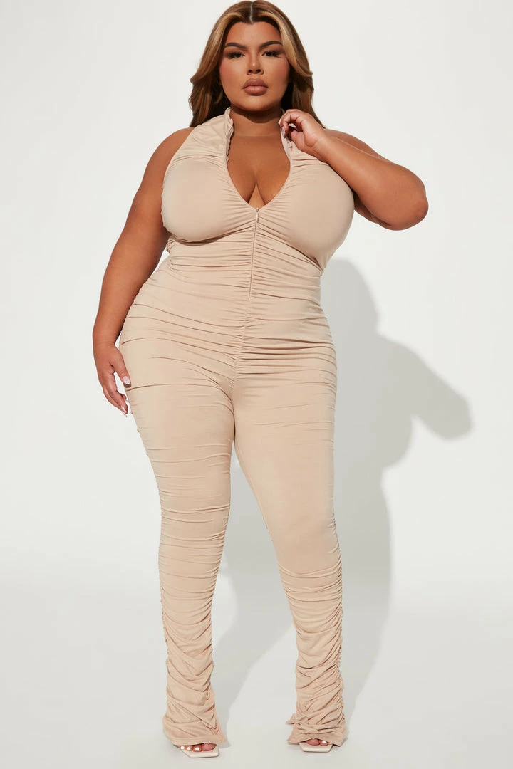 Fashion Nova Part Of Me Ruched Jumpsuit - Taupe