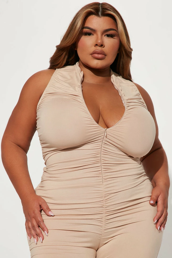 Fashion Nova Part Of Me Ruched Jumpsuit - Taupe