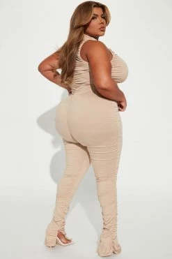 Fashion Nova Part Of Me Ruched Jumpsuit - Taupe