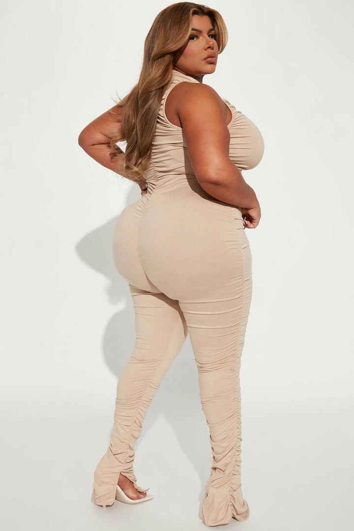 Fashion Nova Part Of Me Ruched Jumpsuit - Taupe