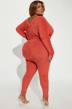 Fashion Nova Jumpsuits Cozy And Chill Jumpsuit - Rust