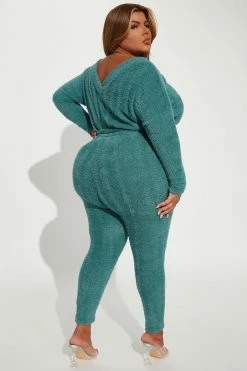 Fashion Nova Cozy And Chill Jumpsuit - Teal Jumpsuits