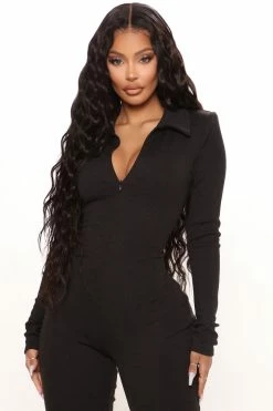 Fashion Nova Jumpsuits Ashley Rib Jumpsuit - Black
