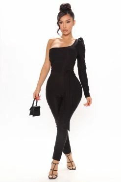 Fashion Nova Izabella One Shoulder Jumpsuit - Black