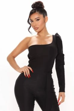 Fashion Nova Izabella One Shoulder Jumpsuit - Black