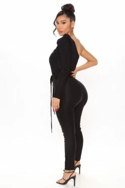 Fashion Nova Izabella One Shoulder Jumpsuit - Black