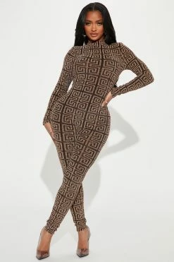 Fashion Nova Caught In A Maze Glitter Jumpsuit - Black/combo