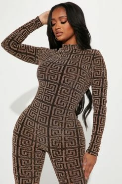 Fashion Nova Caught In A Maze Glitter Jumpsuit - Black/combo