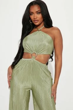 Fashion Nova Serafina Plisse Jumpsuit - Jade