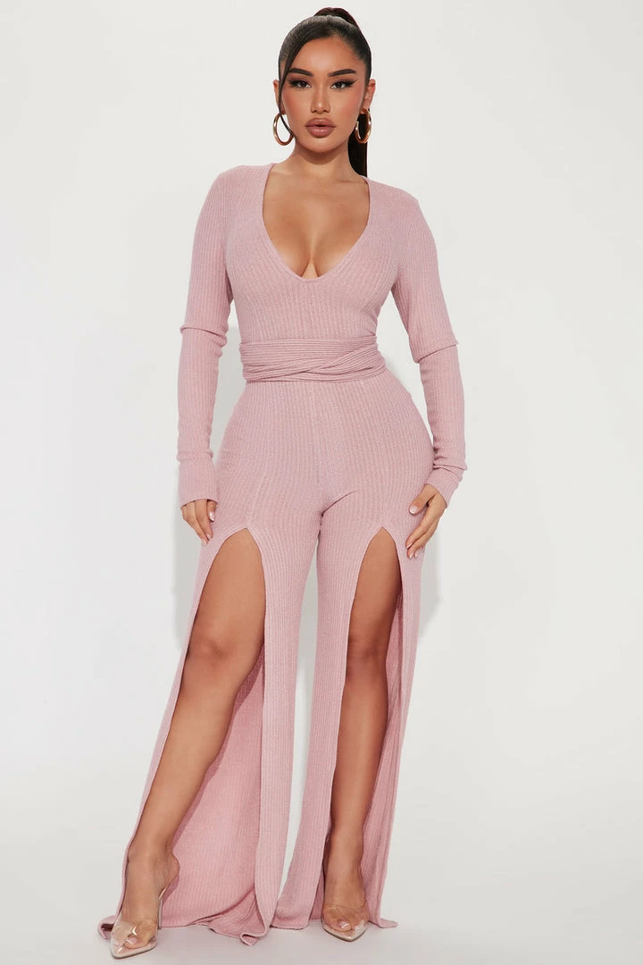 Fashion Nova Morgan Ribbed Jumpsuit - Pink