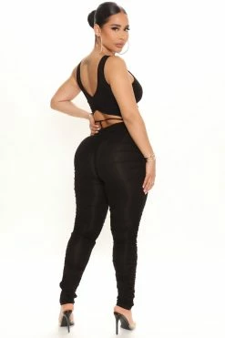 Fashion Nova Ruched Rebel Sleeveless Jumpsuit - Black Jumpsuits