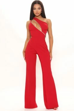 Fashion Nova Front And Center Jumpsuit - Red